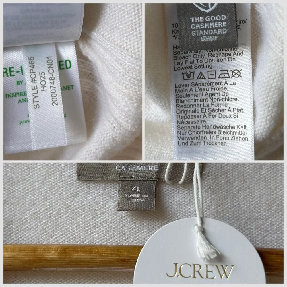 NWOT J. Crew Perfect Cashmere Cardigan in Snow Cream White Sz XL